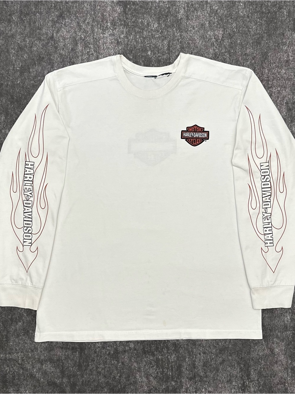 Harley-Davidson Long Sleeve White Shirt Flame Sleeves Fits Like XL